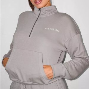 Gray Half Zip High Neck Sweatshirt